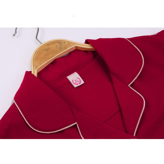 Short Sleeve Red Couples Pajamas Set 100% Cotton