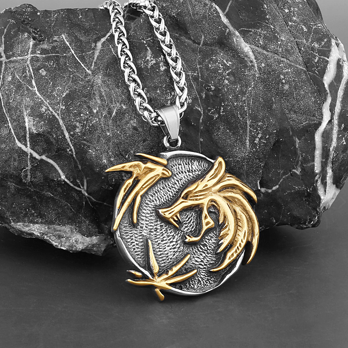 Viking Rune Style Wolf Mens Chain Necklace