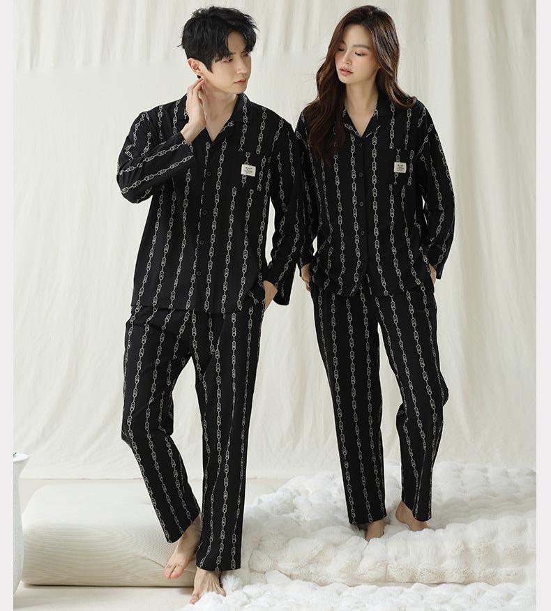 Button-Front Matching Black Couples Pajamas - Premium Cotton