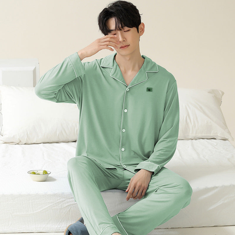 Long Sleeve Collar Matching Pajamas Set 100% Cotton