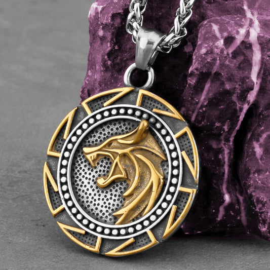 Mens Thick Chain Necklace Wolf Fenrir Amulet Style