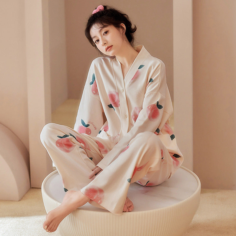 Peach Pattern Ladies Loungewear Pajamas Set