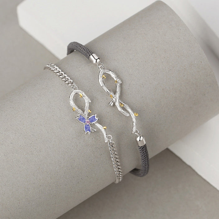 Romantic Floral Branch Bracelets Set for Couples