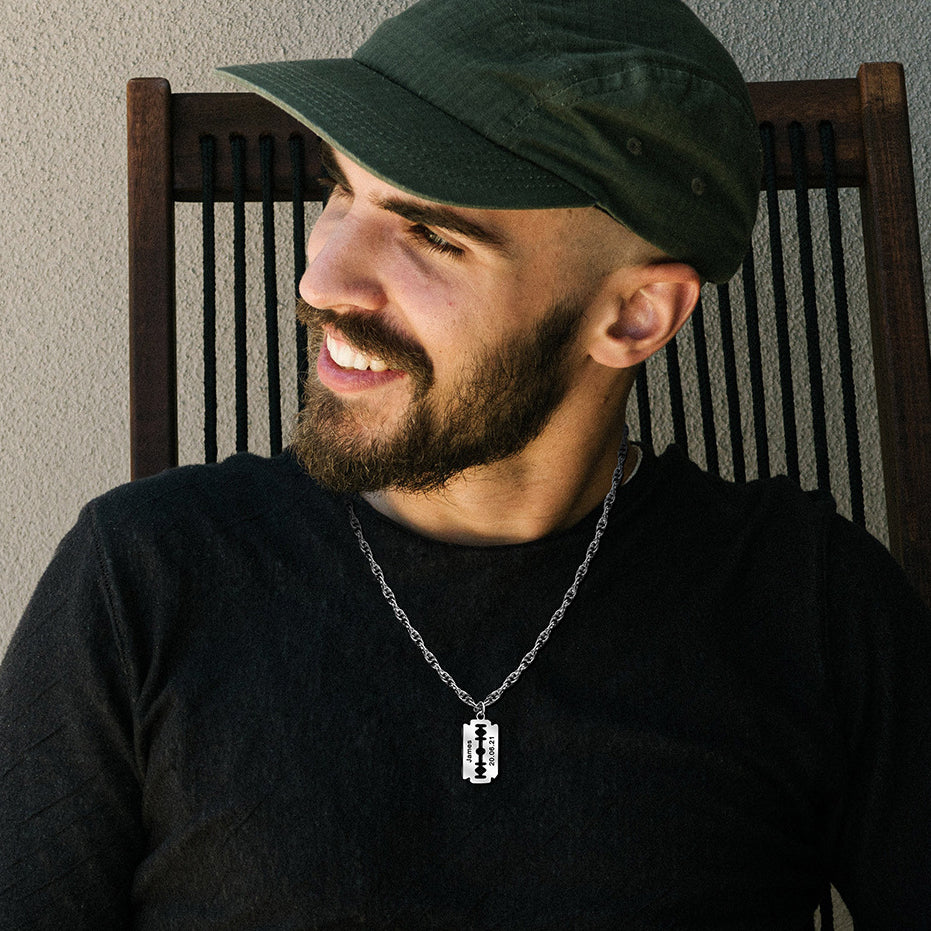 Custom Engraved Blade Necklace Gift for Barber