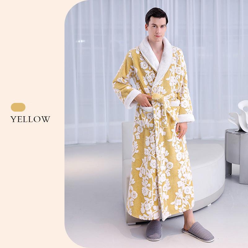 Floral Thickened Flannel Robe Nightgown Set