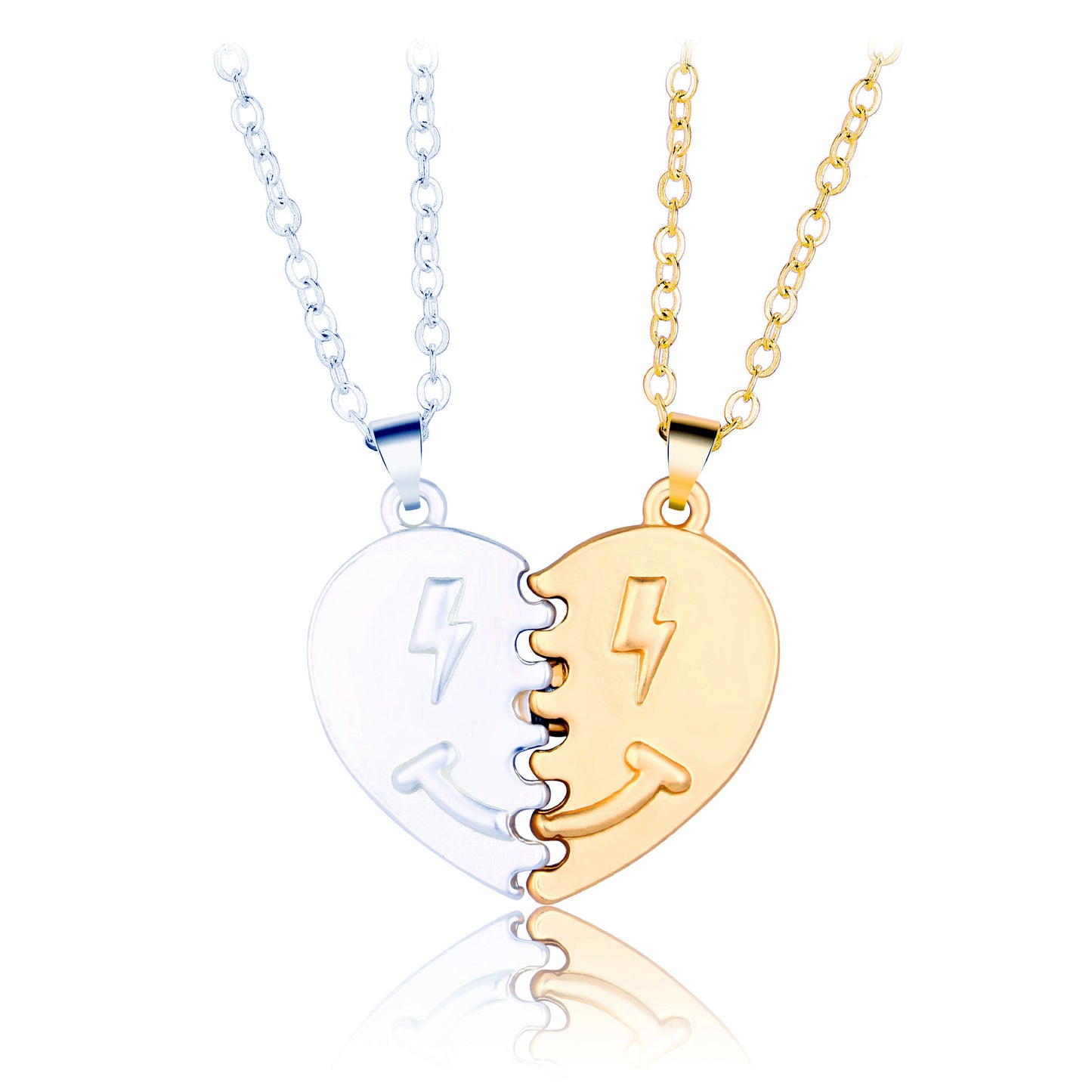 Engravable Cute Magnetic Hearts Couple Necklaces Set