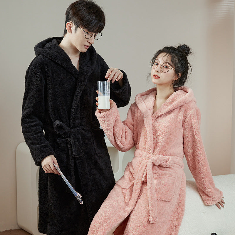 Bathrobe Winter Nightgown Set for Couples Coral Fleece