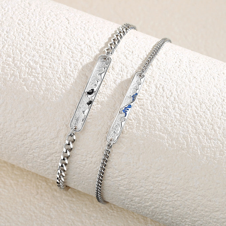 Ocean Mountain Name Plate Bracelets Set
