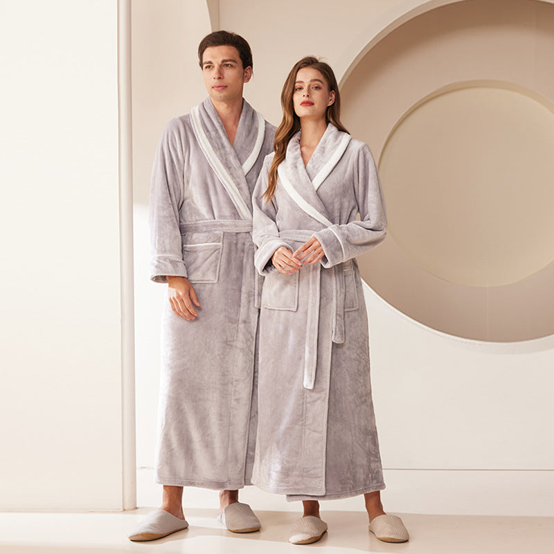 Thickened Flannel Robe Nightgown Set for 2