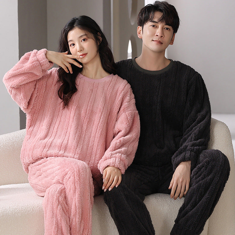 Couple Matching Warm Flannel Nightwear PJs Set
