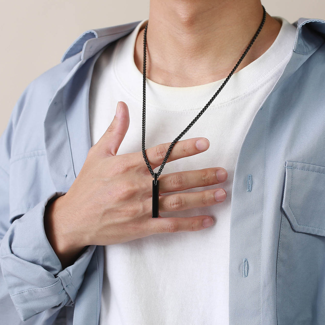 Custom Engraved Vertical Bar Necklace for Men