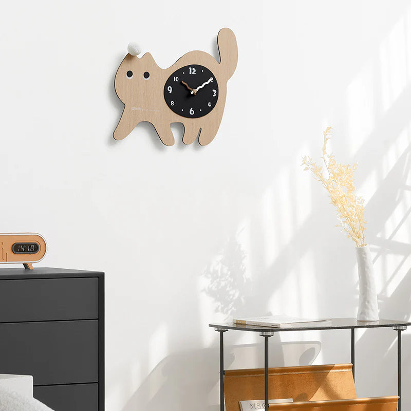Gullei™ Cute Cat Silent Wall Clock for Kids Bedroom