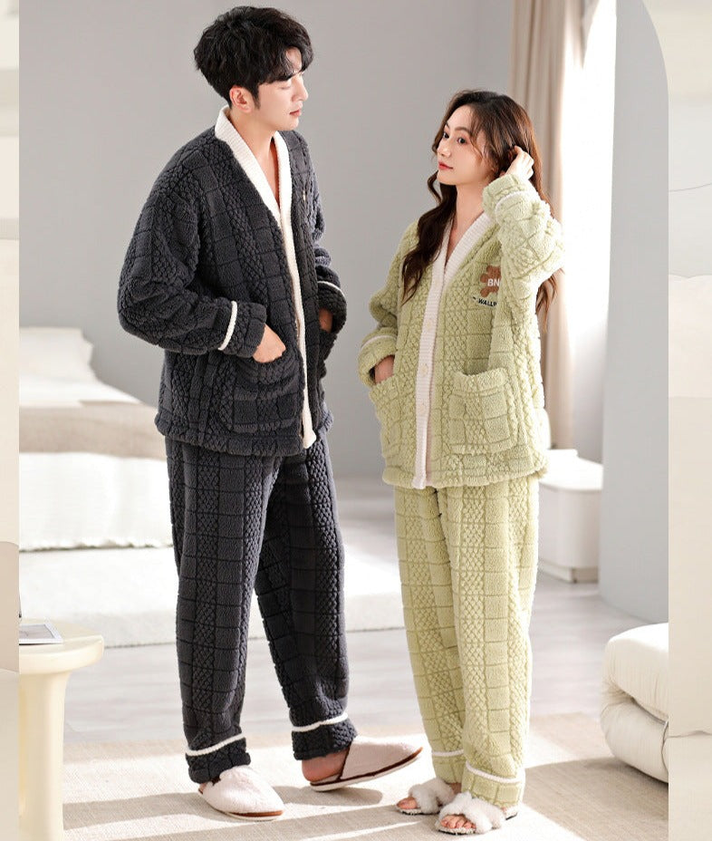 Matching Couple Pyjamas Flannel Nightwear Set