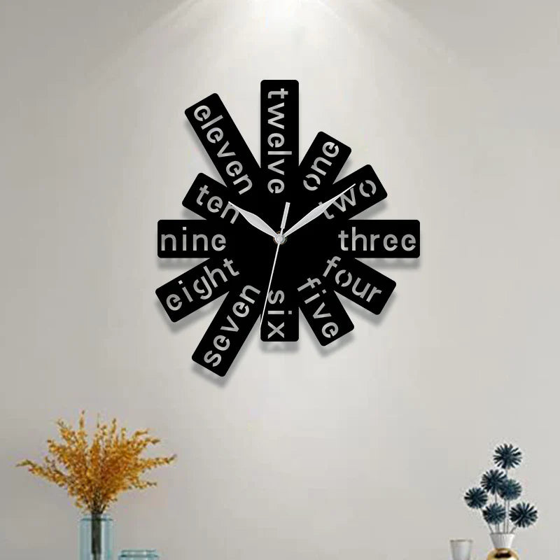 Creative Hollow Silent Wall Clock — 12" Acrylic Word Design