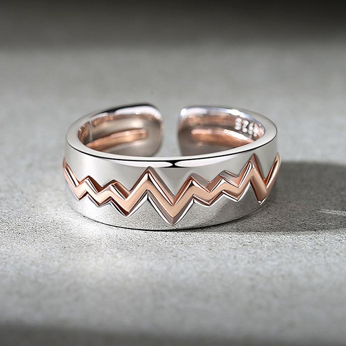 Matching Heartbeat Couple Promise Rings Set