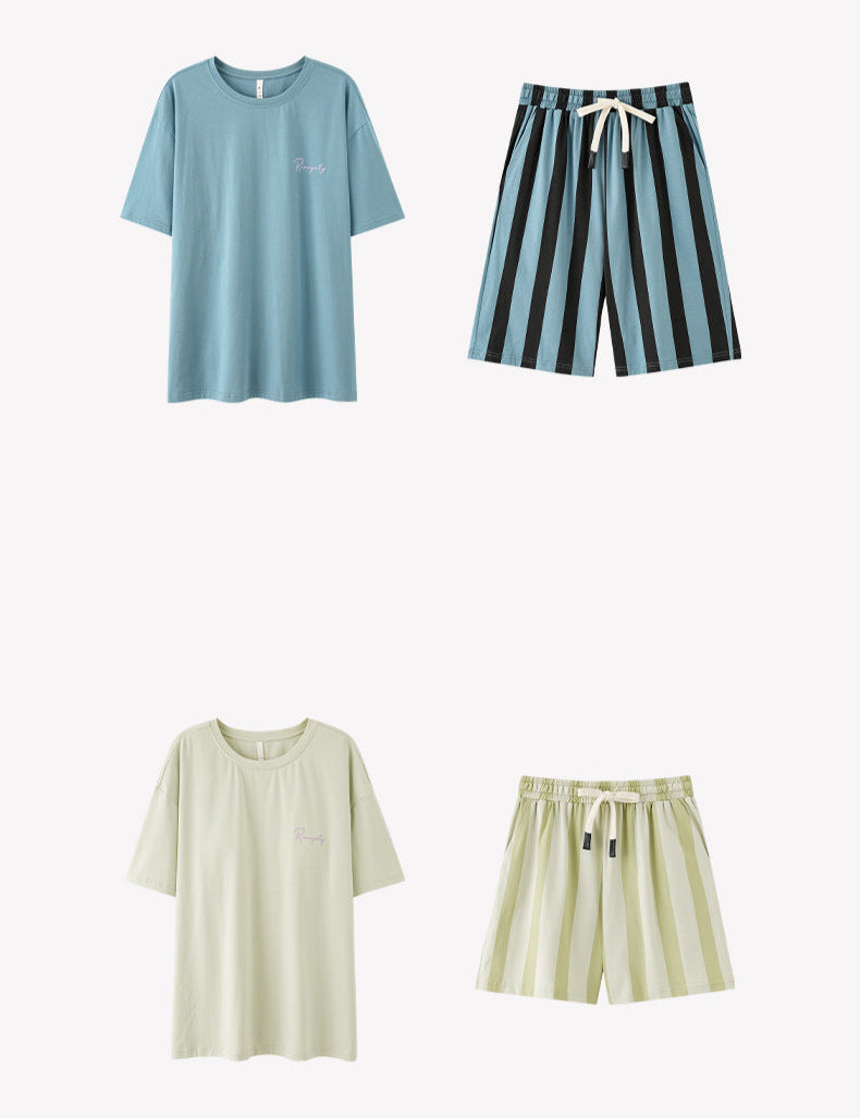 Korean Style Couple Pajamas - Soft Matching Short Sleeve Set