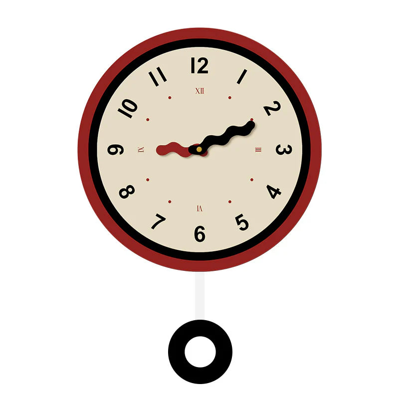 Nordic Silent Pendulum Wall Clock — 12" Round (Acrylic, Red Frame)