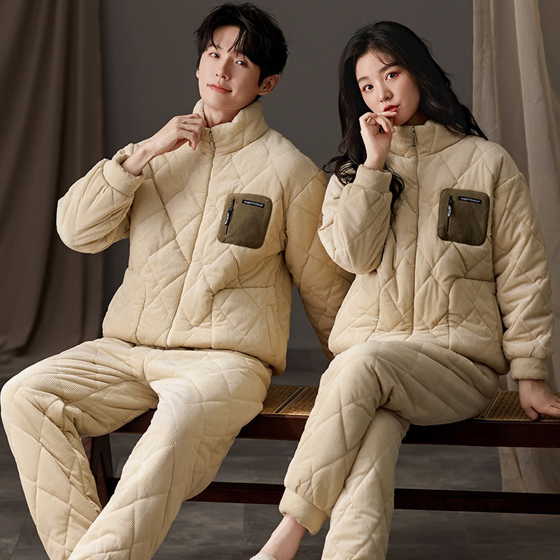 Heavy Quilted Corduroy Couple Pajama Set – Luxurious Winter Loungewear
