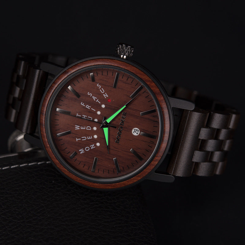 Matching Wood Couple Luminous Watch Set