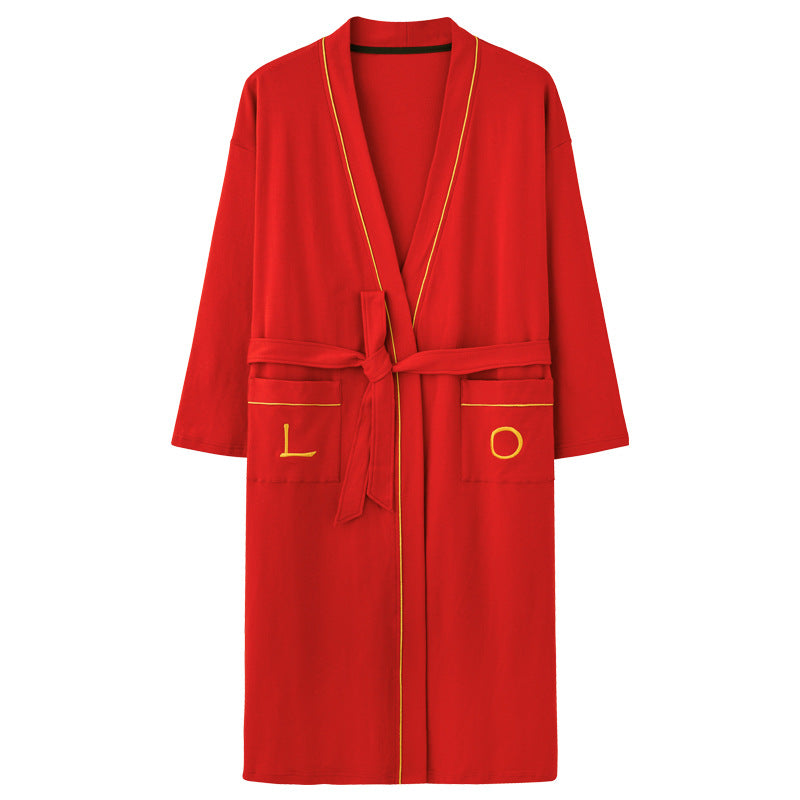 2-Piece Red Asian Style Bathrobe Set for Couples