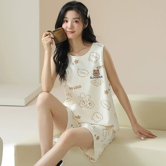 Gullei™ Sleeveless Shorts Summer Pajamas Organic Cotton