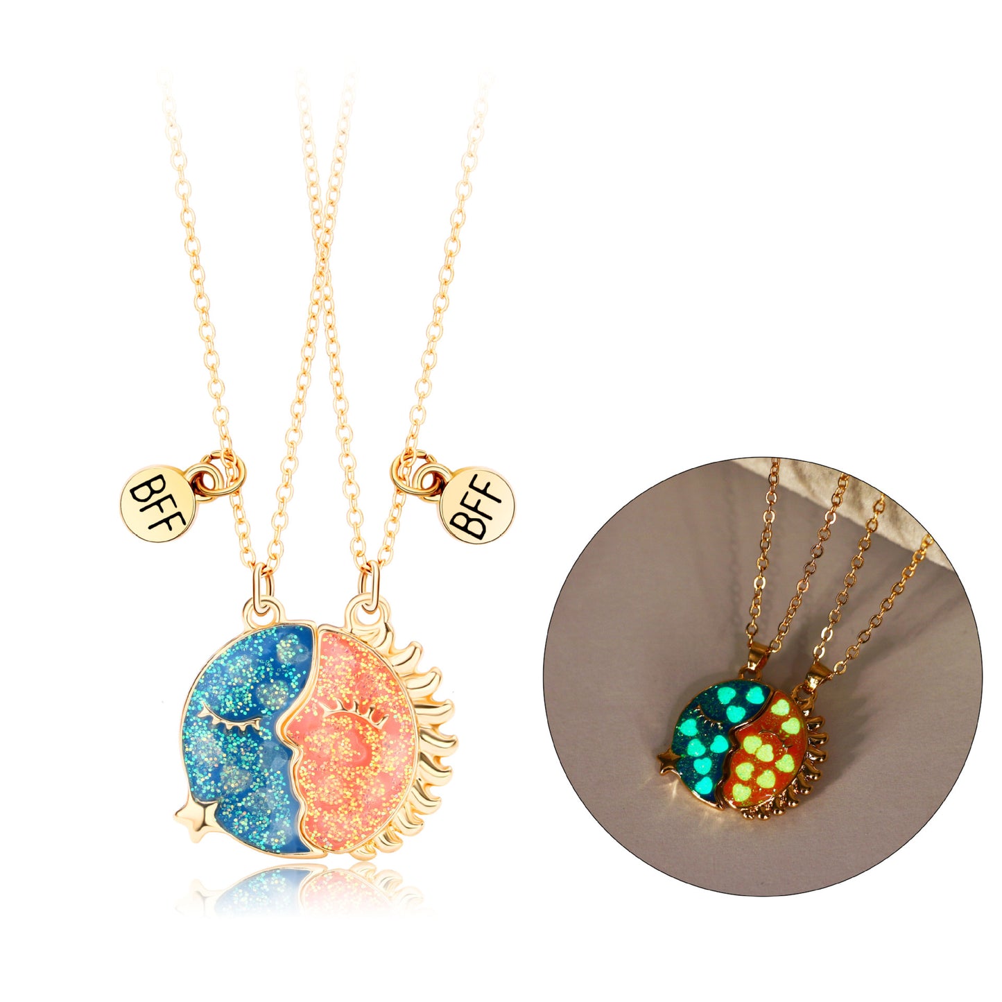 Sun and Moon Night Glow Friendship Necklaces Gift