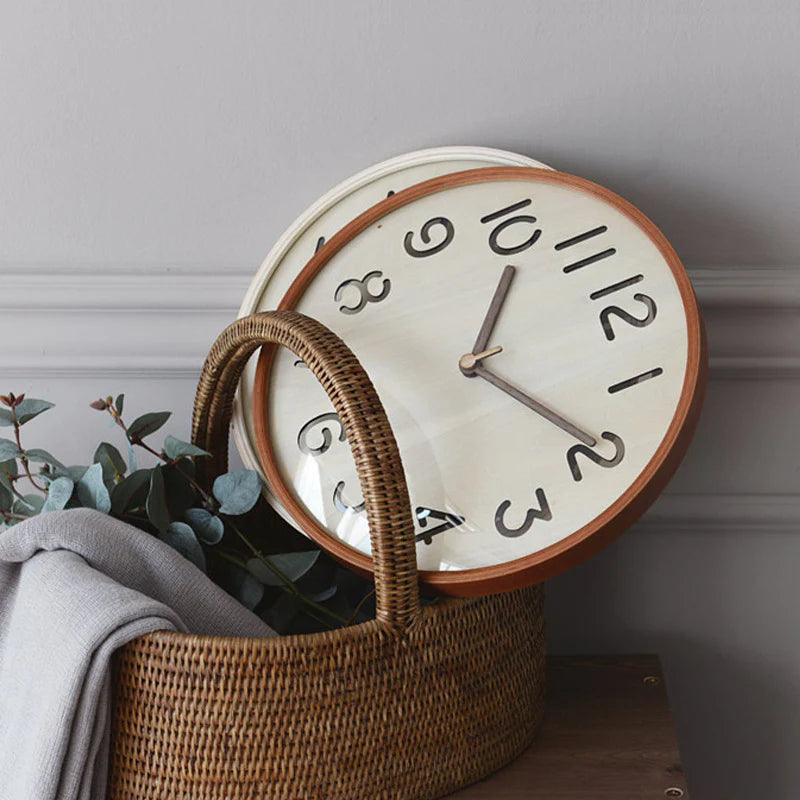 Nordic Silent Wall Clock – Solid Wood, 12" (Non-Ticking)