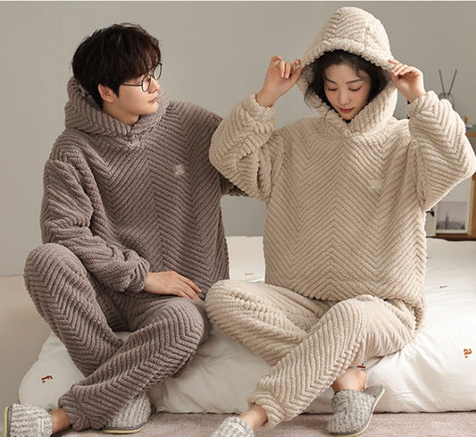 Fleece Pajamas Sleepwear Set for Couples