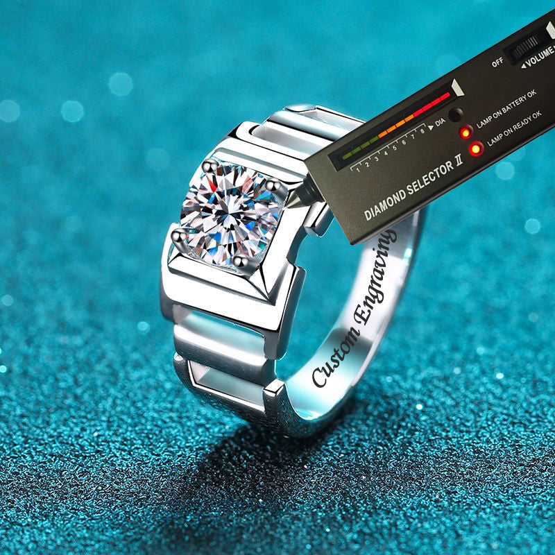Engraved 1 Carat Moissanite Engagement Ring for Men
