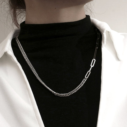 Half Cuban Half Paperclip Chain Choker Gift