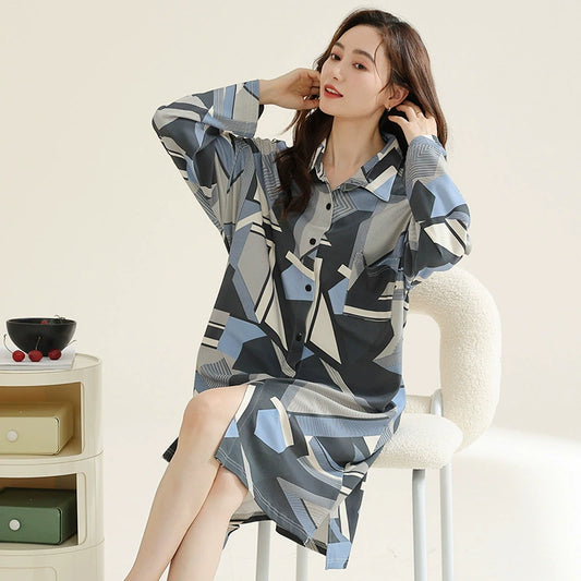 Gullei™ Fashion Print Long Nightdress Shirt Organic Cotton
