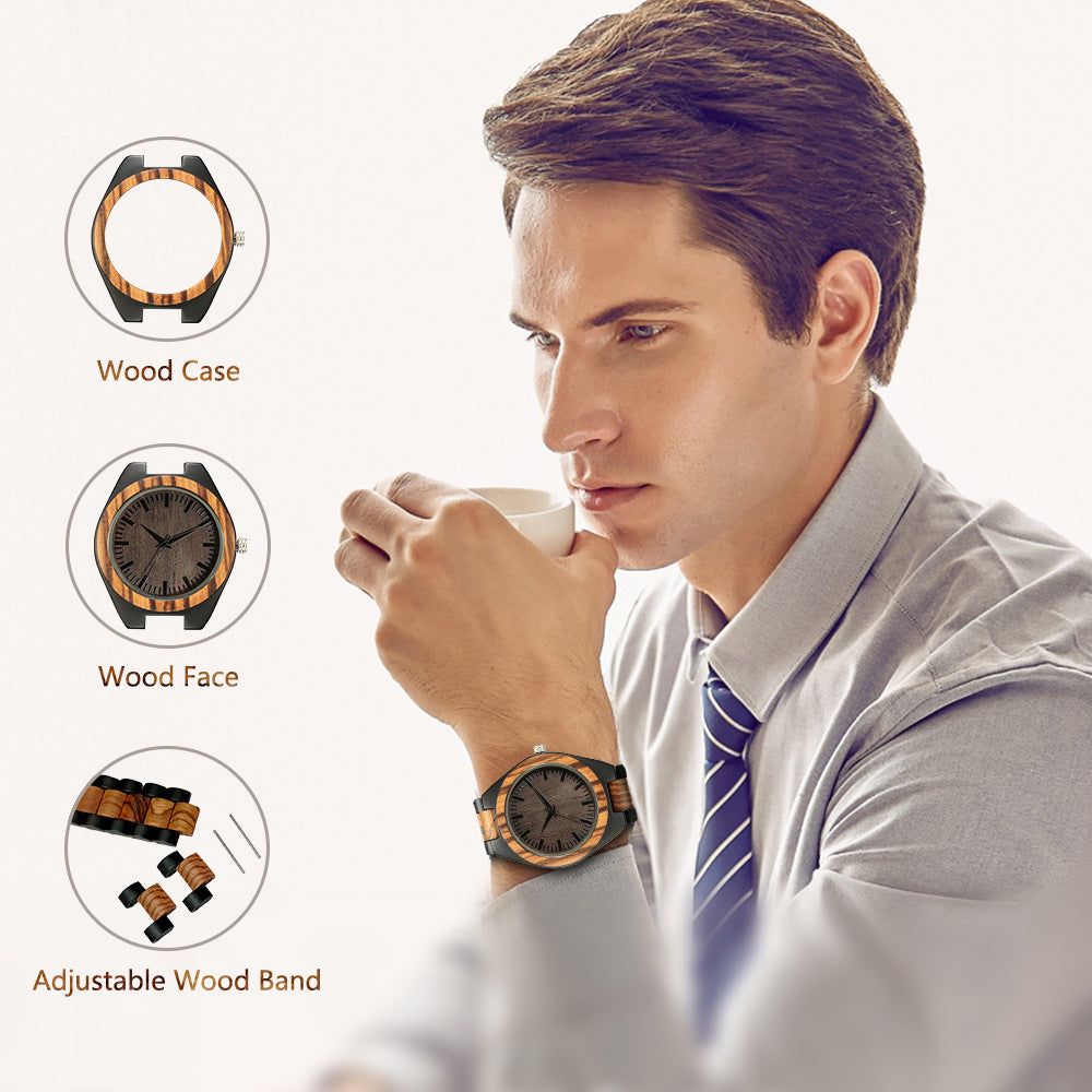 Engraved Wooden Mens Analog Watch