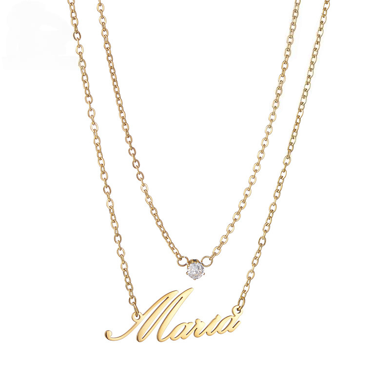 Double Chain Personal Name Birthstone Necklace