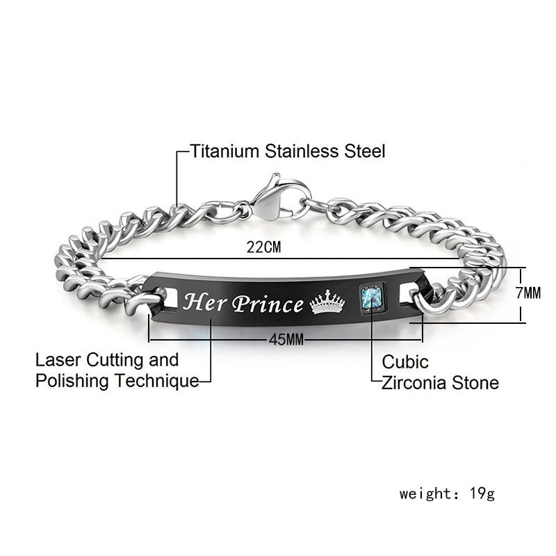 "His Princess & Her Prince" Couple Bracelet Set for 2