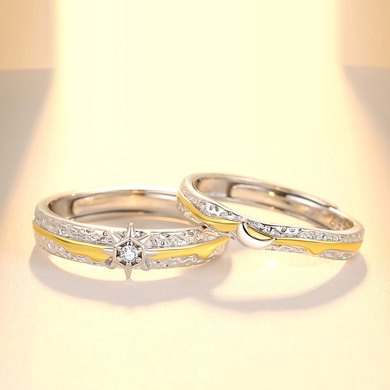Moon Stone Matching Rings for Couples