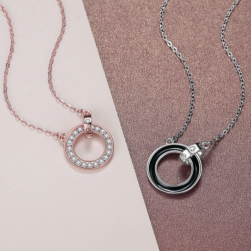 Engraved Double Rings Couple Necklaces Set