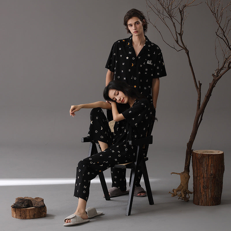 4-Piece Black Matching Pajamas Set - 100% Premium Cotton