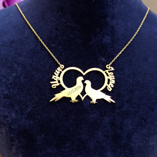 2 Custom Names Connecting Heart Necklace