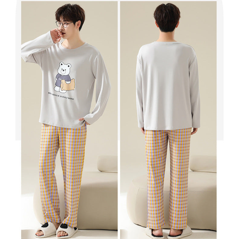 Cute Bear Couple Pajamas - Long Sleeve Cotton Set