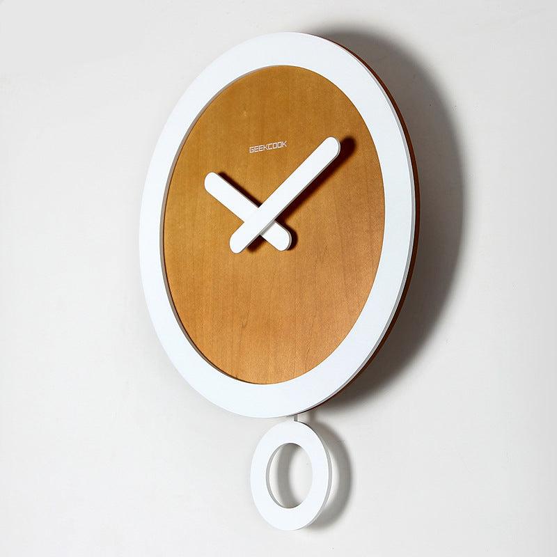 Minimalist Wood & White Pendulum Silent Wall Clock (13.8")