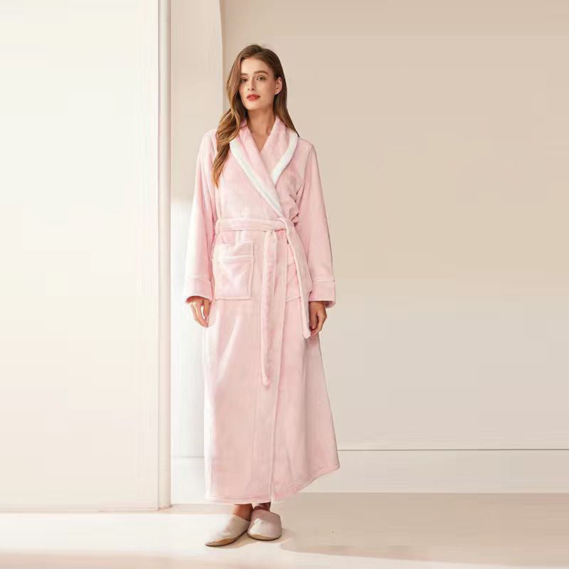 Thickened Flannel Robe Nightgown Set for 2