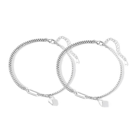 Magnetic Hearts Chain Bracelets Set for Two - Sterling Silver