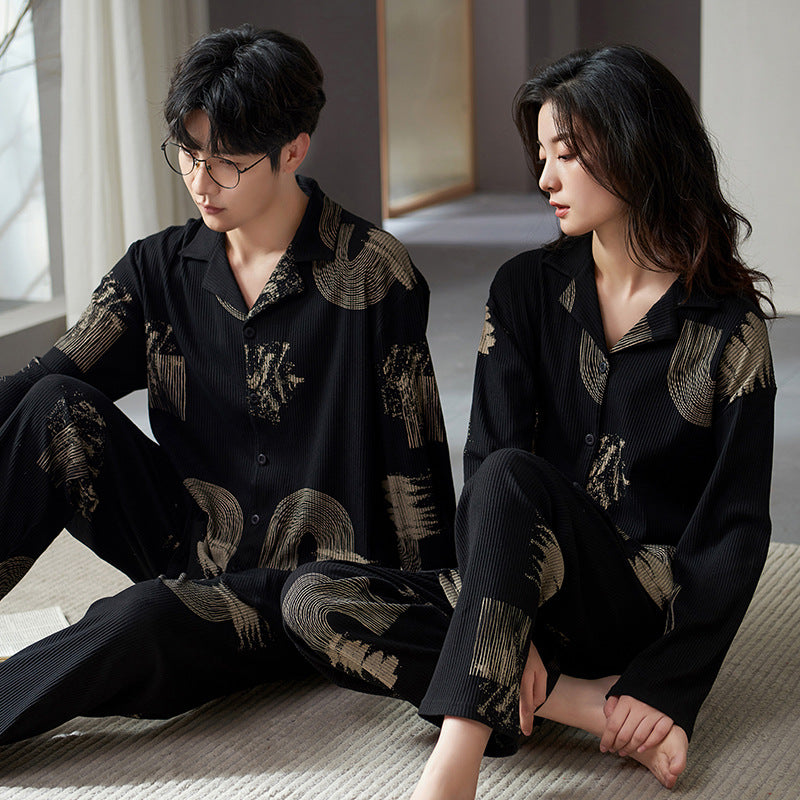 Matching Pajamas Sleepwear Set for Couples Black Pure Cotton