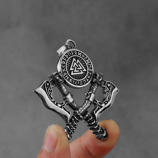 Mens Viking Rune Style Axe Pendant Necklace
