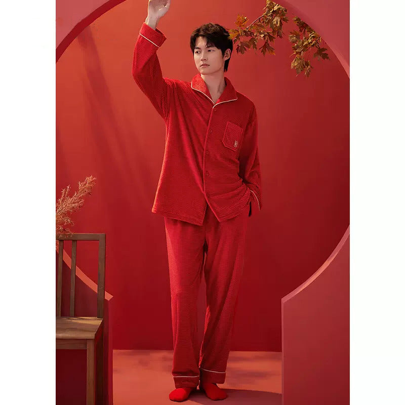 Newly Wed Couples Red Flannel Pajamas Set