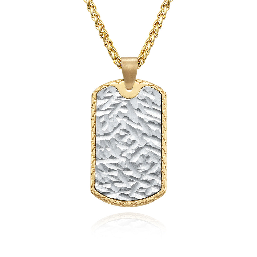 Engraved Hammered Army Pendant Mens Necklace
