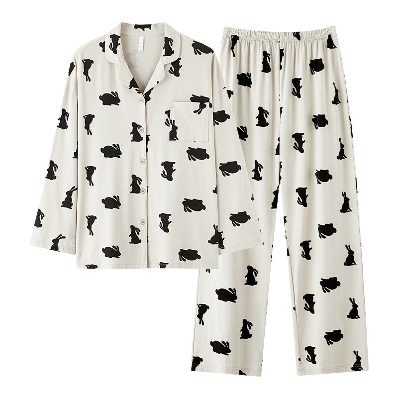 Premium Cotton Rabbits Pattern Long Sleeves Pajamas Set