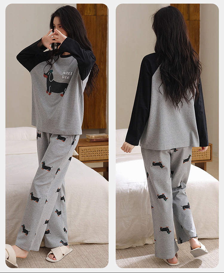 Pet-Lover Couple Pajamas – Cotton Sweet Dog Print Lounge Set by Gullei