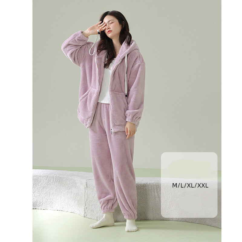 4-Piece Warm Hoodie Matching Pajamas Set for Couples