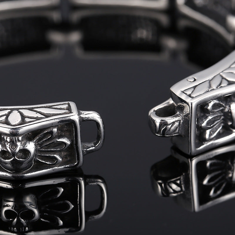 Custom Vintage Skull Mens Steel Bracelet 21.5cm